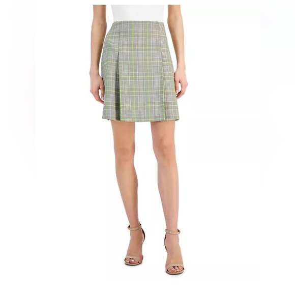 NWT Tahari ASL Women's Pleat-Front Plaid Skirt, size 8, Avocado/Lime,Preppy Fall - Picture 1 of 11